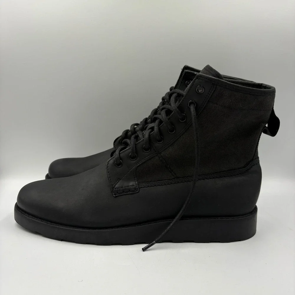 American Eagle Canvas Leather Combat Boots Mens 11 Black Excellent Wedge Sole